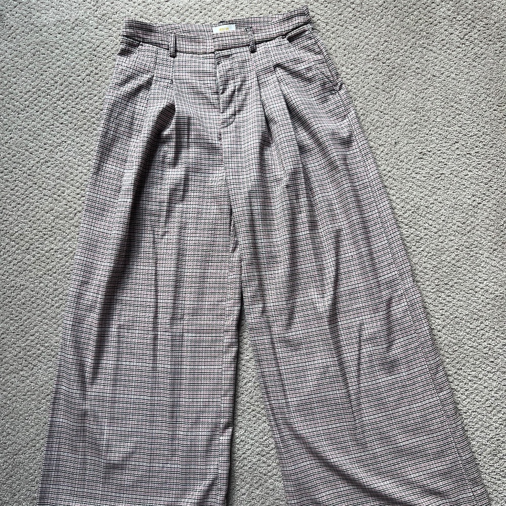THE AVERY PLEATED WIDE-LEG TROUSERS BY MAEVE: PLAID EDITION SZ8